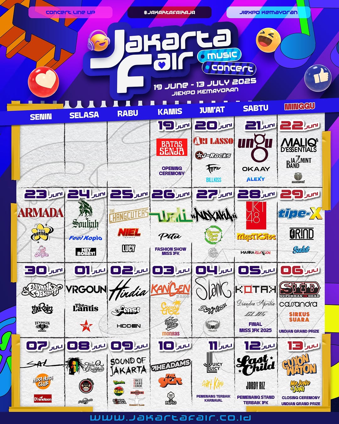Inilah Full Line Up Jakarta Fair Music Concert 2025